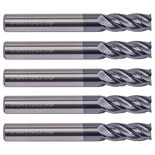 BestParts High Performance 5pcs 7/16' Solid Carbide Square End Mills, AlTiN Coated, 4 Flute, 30 Degree Helix, 7/16' Cutting Diameter, 7/16' Shank Diameter, 1' Length of Cut, 2-3/4' Overall Length - Poueer