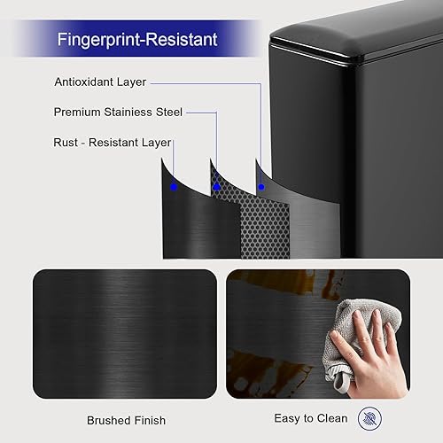 12 Gallon Trash Can, Stainless Steel Trash Can with Fingerprint-Resistant, Removal Inner Buck &Soft Close Plastic Lid, Step Garbage Can for Kitchen and Office, 45 Liter Capacity - Poueer