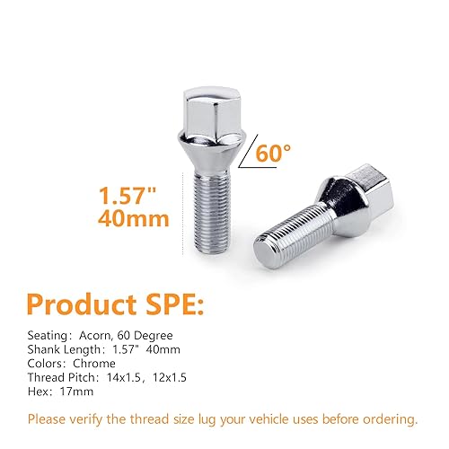 Set of 20 14x1.5 Wheel Lug Bolts 50mm Shank 17mm Hex Conical Seat, Black - Poueer