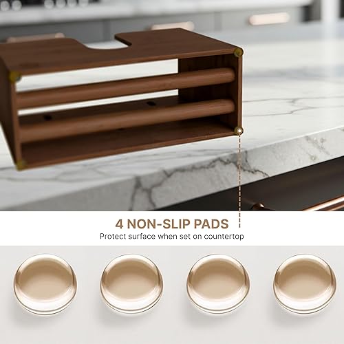 eBun Bamboo Folded Paper Towel Holder – Wall Mount & Countertop Paper Towel Dispenser for Bathroom, Kitchen & Office – Fits C-Fold, Multifold, Z-Fold Towels – Rustic Modern Design, Black - Poueer