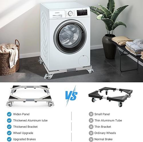 Nefish Upgraded Stainless Steel Appliance Dolly with Wheels 21-28 Inch Washing Machine Roller Heavy Duty 700 Lbs Furniture Cart with Wheel Flat Dollies for Washer and Dyer, Fridge, Cabinet, Boxes - Poueer