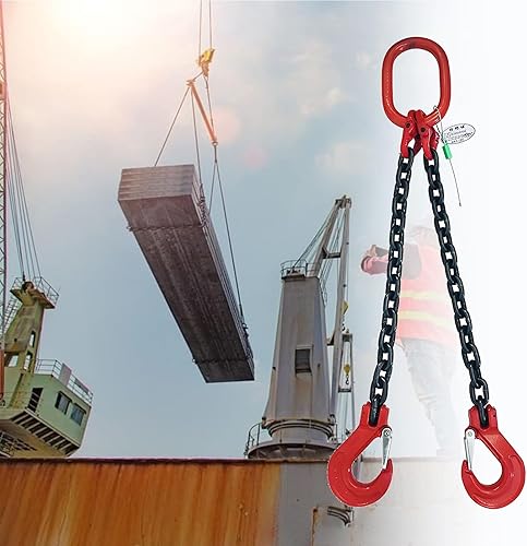 Lifting Chains with Hooks, Chain Slings for Lifting with Inspection Certificate, Lifting Chain Sling for Cargo Security Towing and Handling(2 Ton) - Poueer