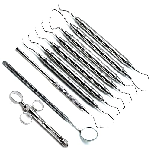 Dental Scaling & Root Planning Tray Setup Stainless Steel Instruments Set of 10 - Poueer
