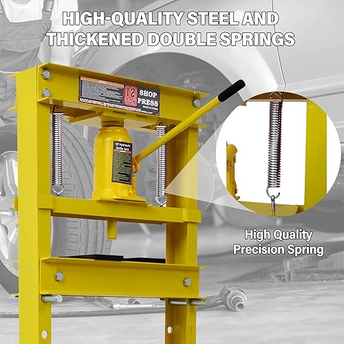 6 Ton Hydraulic Press, H-Frame Garage Floor Adjustable Shop Press with Built-in Relief Valve Pressure Gauge, Hydraulic Shop Press to Bend Straighten Press Parts Install Bearings U-Joints, Red - Poueer