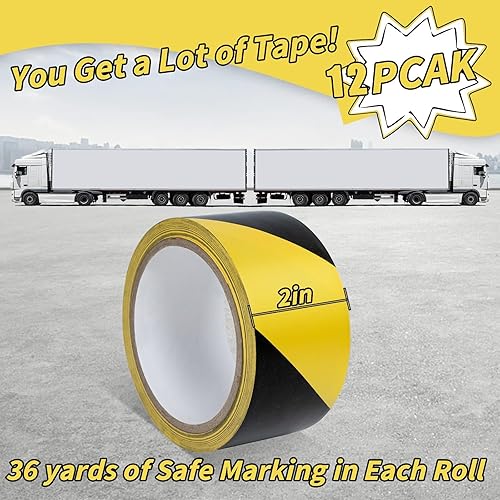Yellow Caution Tape 12 Pack, 3inch x 1000 ft, Halloween Decoration Party Tape Bulk, Waterproof Construction Warning Safety Tape for Danger/Hazardous Area, Barricade Harzard Tape - Poueer