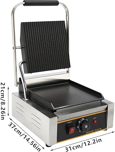 Panini Press Grill, Commercial Sandwich Maker, Electric Stainless Steel Sandwich Maker for Hamburgers/Steaks & Bacons (1800W) - Poueer