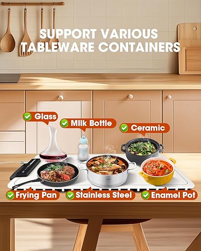 Food Warming Mat, Electric Warming Tray for Buffets Party, 7 Temp Settings, 24 Hours Timer, Fast & Full Surface Heat Food Warmer, Auto Shut-Off, Easy to Clean with Nano Material, 24'x15' - Poueer