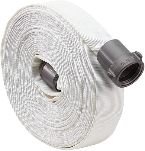 Fire Hose - 1' x 50' Lay Flat Water Hose - Made in the USA - White Forestry Firefighter Hose - Aluminum NPSH Couplings - Poueer