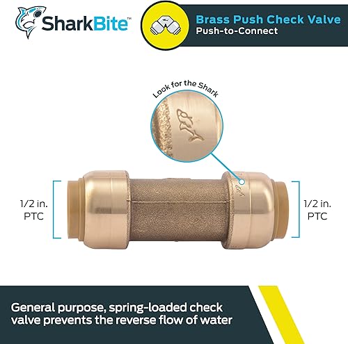 SharkBite 1 Inch Check Valve, Push to Connect Brass Plumbing Fitting, PEX Pipe, Copper, CPVC, PE-RT, HDPE, U2020-0000LFA - Poueer