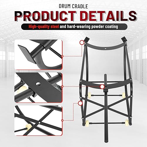 KUAFU 55 Gallon Drum Cradle 600lbs Drums Dolly Cart Drum Dispensing Stand Black 4 Wheel Powder Coated Steel - Poueer