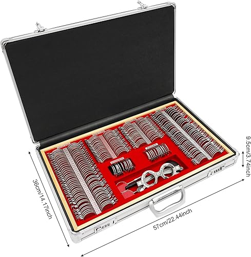 266Pcs Optical Trial Lens Set Optometry Kit Metal Rim Ophthalmic Lenses + Aluminum Case + Trial Frame + Cross Cylinders (266Pcs/Set) - Poueer