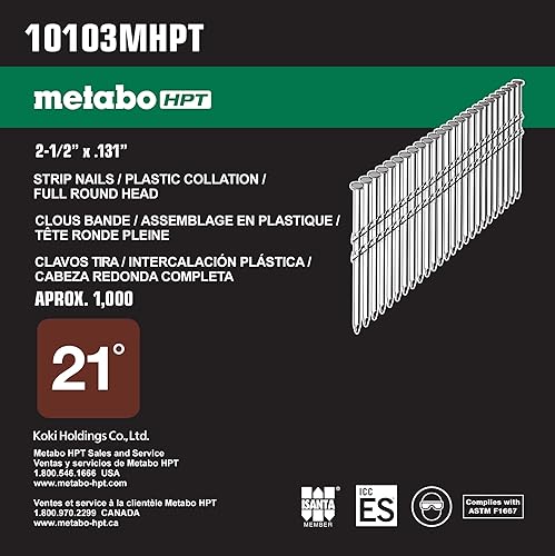 Metabo HPT Framing Nails | 2-3/8 in. x 0.113 | 21 Degree | Full Round Head | Ring Shank | Bright Basic | 2,000 Count | 10103MHPT - Poueer