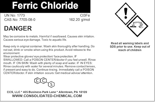 Ferric Chloride - High Concentration Chloride Solution - Wide Applications - Ideal as Etching Cream, Coagulant for Water Treatment - Copper and Stainless Steel Etchant Solution - 1000mL (32 Fl Oz) - Poueer