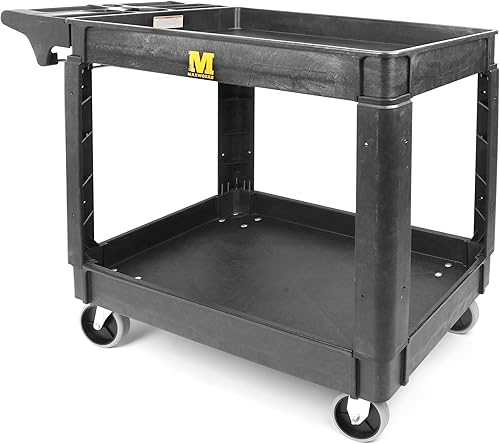 MaxWorks 80855 500-lb Utility Service PP Cart With Two Trays and Wheels 30 Inch X 16 Inch Overall Dimensions - Poueer