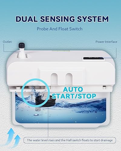 Mini Condensate Pump for HVAC 100-240V Automatic Condensation Drain Removal Silent Condensate Pump with 16 FT Tube Wall Mounted for Air Conditioner, Furnace, Dehumidifier, Ice Maker - Poueer