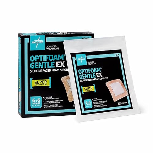 Medline Optifoam Gentle EX Bordered Foam Adhesive Dressing, 6' x 6' Square (10 Count) - Poueer