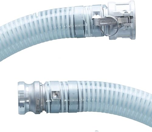 Suction Pump Water Hose With Camlocks - Made in the USA - White/Clear Trash Pump Hose - 1 1/2' x 20' - Poueer