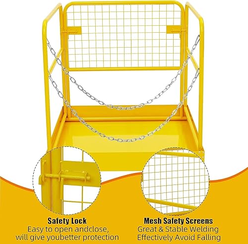 Forklift Safety Cage 36'x36' for 1 or 2 People, Garvee Forklift Man Basket 1200 Lbs, Foldable Forklift Work Platform for Changing Lights, Painting, Roof Repair, Tree Service - Poueer