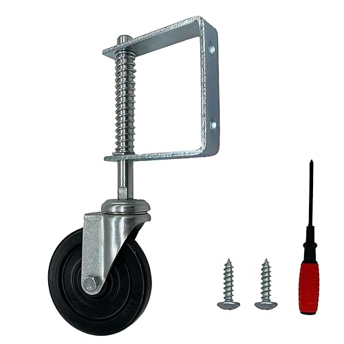8inch Fence Gate Wheel for Metal Tube Wooden Gate, 600lbs Capacity 360 Degree Rotation Spring Shock Absorbing, Heavy Duty Casters Wheels with Screws and Wrenches - Poueer