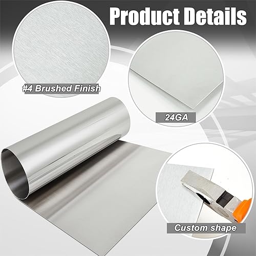 430 Stainless Steel Sheet Metal 48 x 96 Inches 24ga Metal Plates Panel #4 Brushed Finish Magnetic Mount Board Wall Food Truck Restaurant Crafting Kitchen Floor Trailer Garage Gym (1 Pack) - Poueer