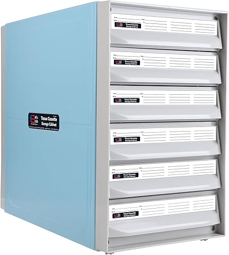4E's USA Tissue Cassette Storage - Histology Cassette Cabinet with Six Impact Resistant Drawers, Stackable Histology Block Storage, Holds up to 2100 Tissue Cassettes Per Cabinet - Poueer