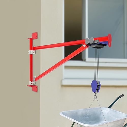 Wall Mount Jib Crane, 440lbs Capacity Wall Mount Hoist Bracket, 180° Swing Alloy Steel Heavy Duty Crane Support Arm Swing Arm Crane Bracket (Red) - Poueer