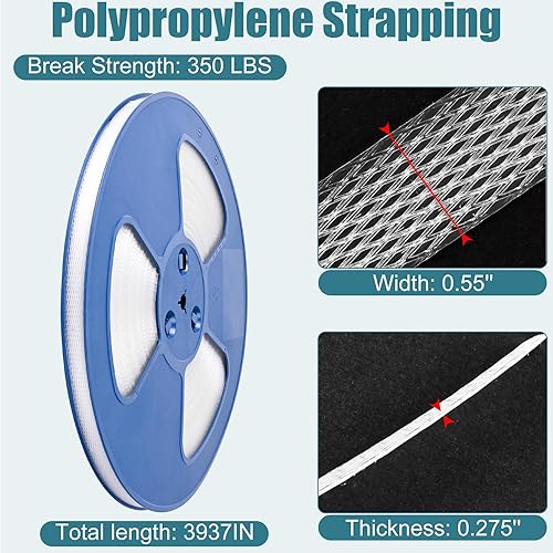MYFAMIREA Heavy Duty Banding Strapping Kit with Tensioner Tool, 1/2' x 3500FT Polypropylene Plastic Packaging Strapping, 300 Metal Seals, Sealer Tool for Pallets, Logistics, Warehouse (Red) - Poueer
