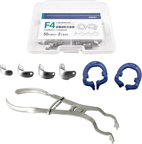 Dental Sectional Matrix System Set, Dental Sectional Matrix Bands Placing Plier Forceps, Dental Resin Clamping Ring Matrix Bands for Dental Restorations.-F4&Placing Plier Forceps - Poueer