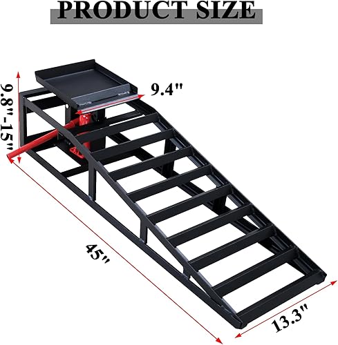 2 Pack Hydraulic Car Ramps 5T 11000lbs Low Profile Car Lift Service Ramps Truck Trailer Garage,Height Hydraulic Vehicle Ramps, Lift Height 9.8-15 Inches -Black - Poueer