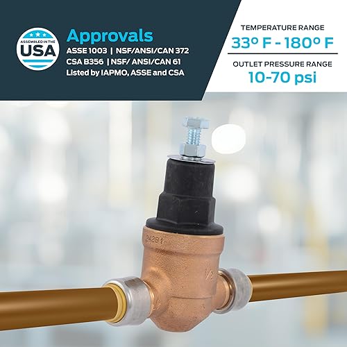 SharkBite 3/4 Inch EB45 Direct Pressure Regulating Valve, Push to Connect Brass Plumbing Fittings, PEX Pipe, Copper, CPVC, PE-RT, HDPE, 23808-0045 - Poueer