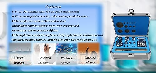 F Grade Stainless Steel Calibration Weight Kit 1mg-1kg Balance Weight The Weight is Equipped with an Aluminum Alloy Box and Comes with Tweezers 25pcs/set - Poueer