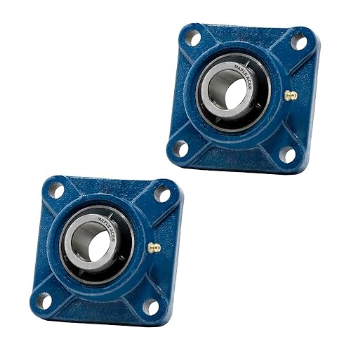 MAPLE ACE UCF207-22 Square Flange Bearing 1-3/8' Bore, 4-Bolt Self-Aligning, Solid Base, Heavy Duty (Qty 2) - Poueer