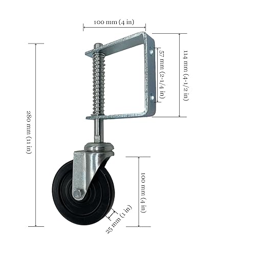 8inch Fence Gate Wheel for Metal Tube Wooden Gate, 600lbs Capacity 360 Degree Rotation Spring Shock Absorbing, Heavy Duty Casters Wheels with Screws and Wrenches - Poueer