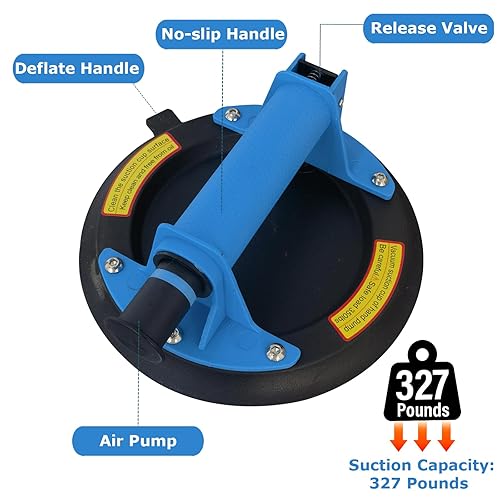 4Pack Glass Suction Cups to Lift Large Glass/Granite/Tile/Window, 2pcs Black and 2pcs Blue - Poueer