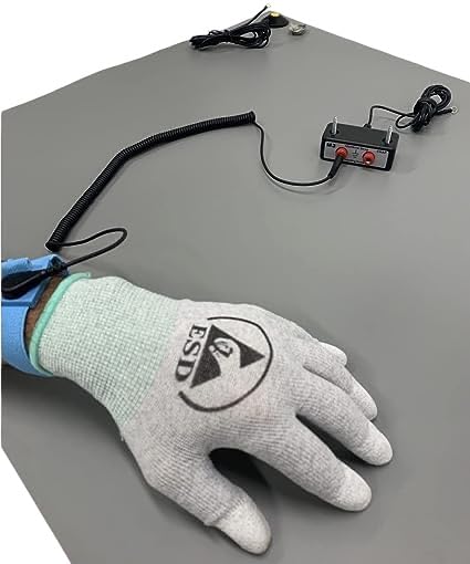 ESD Dissipative Mat Kit - Foam Mat - Three Layer Vinyl [with a Wrist Strap, Grounding Cable, and Dual Bench] (2ft x 2ft, Blue) - Poueer