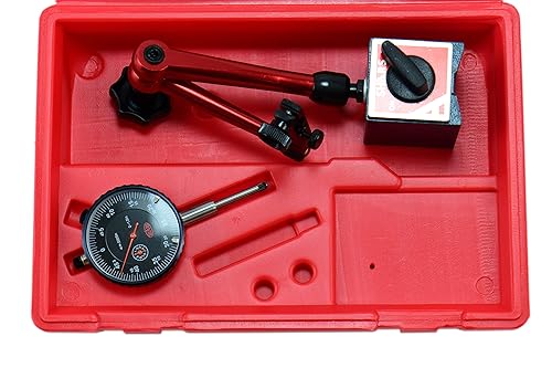 Shars 1' Dial Indicator Black Face 0.0005' w/Magnetic Base Kit 303-2722B S] - Poueer