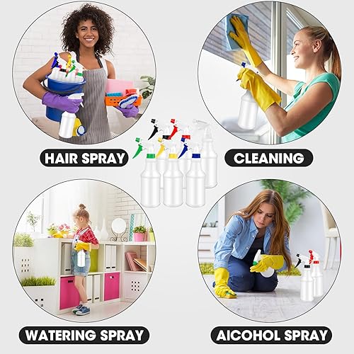 Gerrii 12 Pcs Plastic Spray Bottles with Adjustable Nozzle and Label for Cleaning 24 oz Anti Leak HDPE Spraying Bottles Empty Water Squirt Bottle (Red) - Poueer
