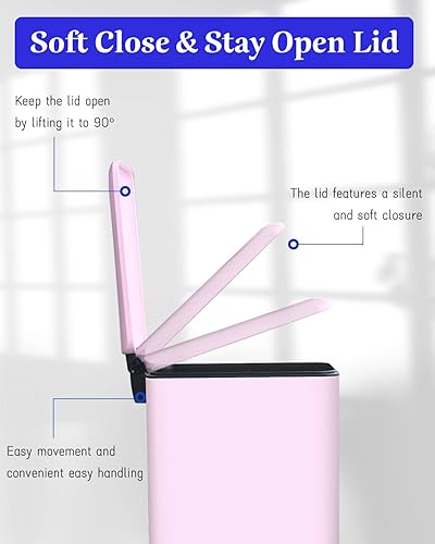 12 Gallon Trash Can, Stainless Steel Trash Can with Fingerprint-Resistant, Removal Inner Buck &Soft Close Plastic Lid, Step Garbage Can for Kitchen and Office, 45 Liter Capacity - Poueer