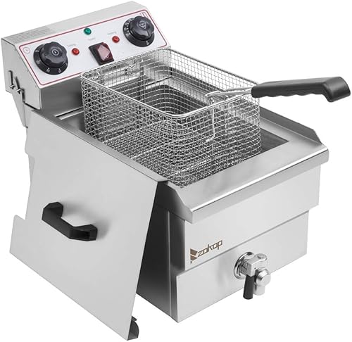 1700W Commercial Stainless Steel Deep Fryer 12.5QT with Oil Drain Faucet, 60-Min Timer & Thermostat Control - 8L Large Capacity for Restaurants/Home Use - Poueer