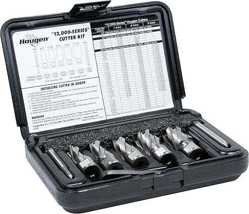 Hougen 12001 12,000 Series Annular Cutter Kit 9/16, 11/16, 13/16, 15/16, 1-1/16' 1-Inch Depth of Cut 3/4-Inch Weldon Shank For Magnetic Drills - Poueer