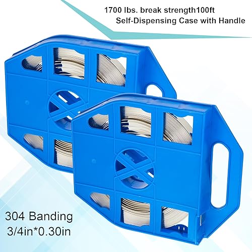 Amylove 1 Roll 304 Stainless Steel Strapping Band Coil, 100 Feet x 0.75 Inch x 0.03 Inch Steel Strapping Roll, Strap Metal Banding Tools in Plastic Self Dispensed Case with Handle - Poueer