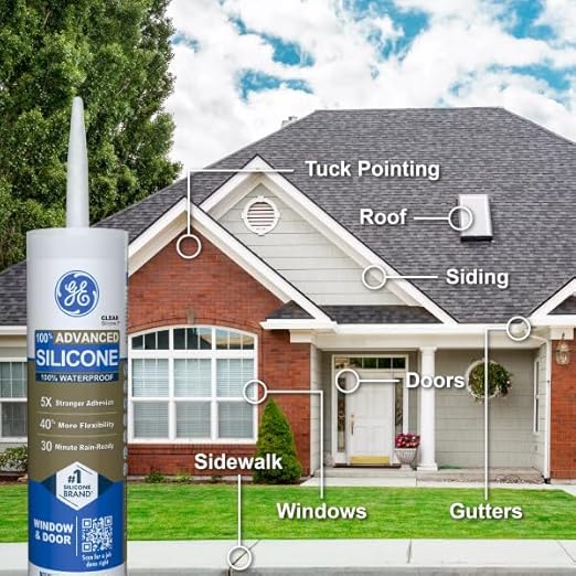 GE Advanced Silicone Window & Door Sealant, Light Gray, 10.1 fl oz Cartridge, Pack of 12 - Poueer