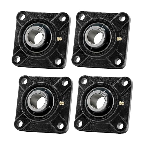 MAPLE ACE UCF207-22 Square Flange Bearing 1-3/8' Bore, 4-Bolt Self-Aligning, Solid Base, Heavy Duty (Qty 2) - Poueer
