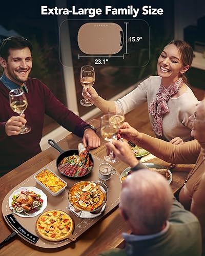 Food Warming Mat, Electric Warming Trays for Buffet & Party Rollable Food Warmers Silicone Heating Mat with 9 Temperature Setting 23.1'x15.9' (Brown) - Poueer