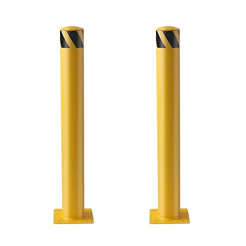 Safety Bollard 4 Packs,36 Inche Height Steel Bollard Safety, 4.5 Inch Diameter Parking Bollard.Yellow Steel Bollard for Driveways, Parking Lots, Store Entrances and Sensitive Areas - Poueer