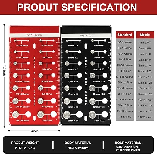 Inch and Metric Thread Checker, Nut and Bolt Thread Checker, Bolt Size and Thread Gauge, Bolt and Nut Identifier Gauge, Bolt Gauge (21 Inch and 17 Metric) - Poueer