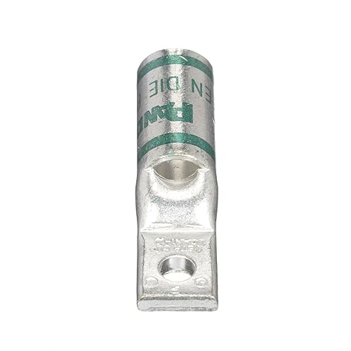 Panduit LCAN1-10-E Code Conductor Lug, Narrow Tongue, One Hole, Standard Barrel With Window, #1 AWG Copper Conductor Size, #10 Stud Hole Size, Green Color Code, 0.11' Tongue Thickness, 0.47' Tongue Width, 0.88' Neck Length, 1.69' Overall Length - Poueer