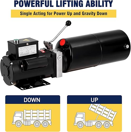 Hydraulic Power Unit, 12V 13 Quart Hydraulic Pump, Single Acting Hydraulic Power, Dump Trailer Pump with 12L Steel Tank, Car Lift Hydraulic Power Unit Fir Auto Repair - Poueer