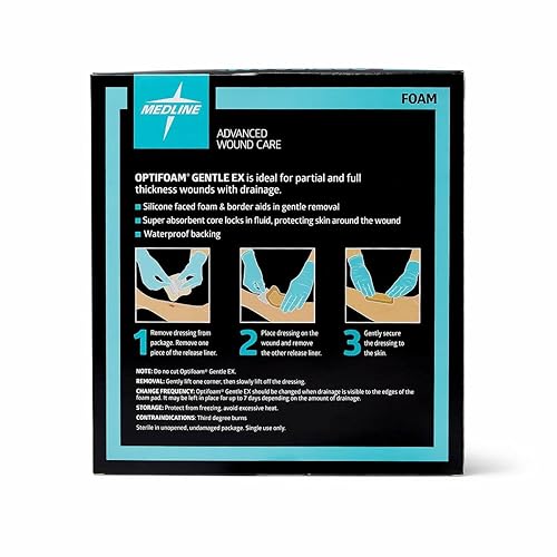 Medline Optifoam Gentle EX Bordered Foam Adhesive Dressing, 6' x 6' Square (10 Count) - Poueer