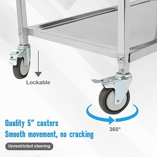 FAHKNS Stainless Steel Cart, 37.2' L X 19.2' W X 36.4' H 3 Layers Stainless Steel with Wheels, 330 LBS Weight Capacity, Rolling Cart with Lockable Universal Wheels, for Kitchen, Lab, Clinic, Salon - Poueer